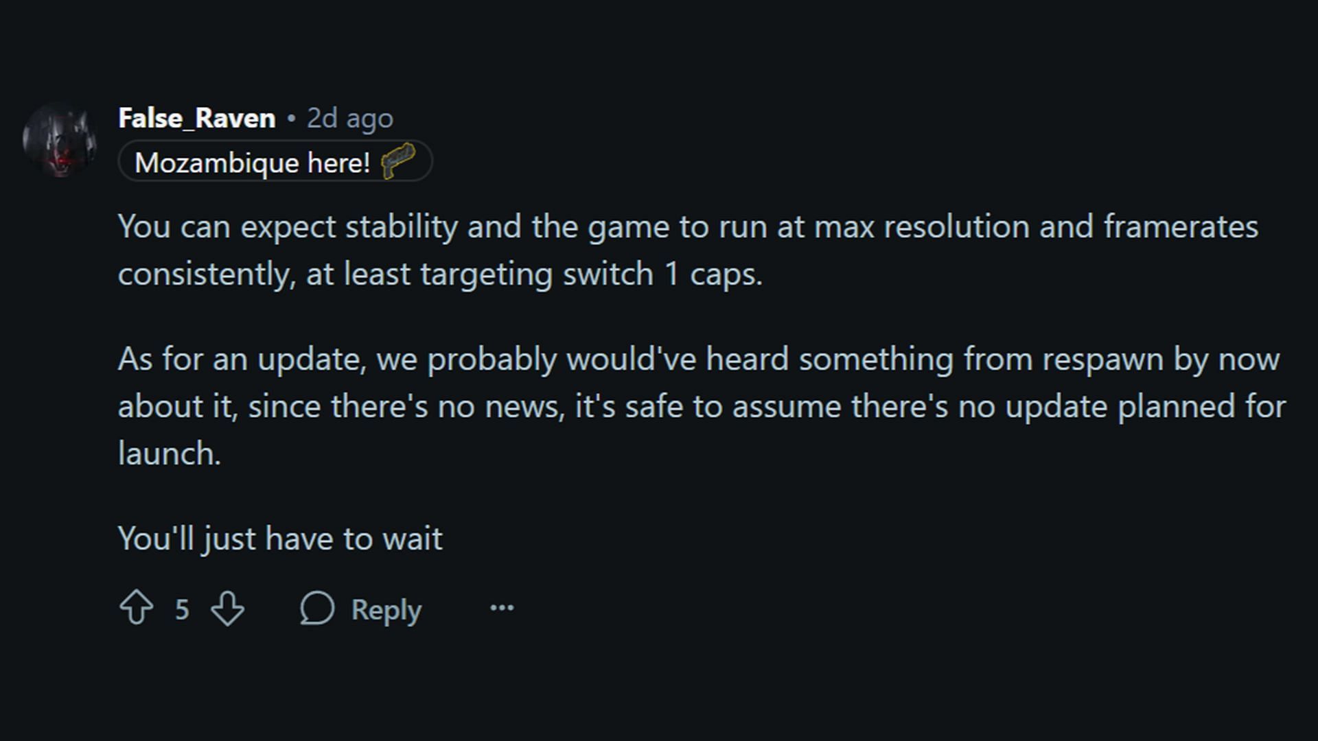 Apex Legends player discuss possible updates and current performance (Image via Reddit.com)